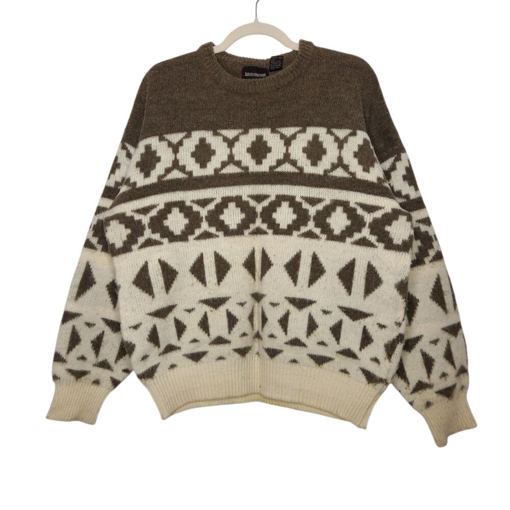 Vintage Mainstreet Crewneck Sweater Nature Art Geometric Grandpa XL 90s